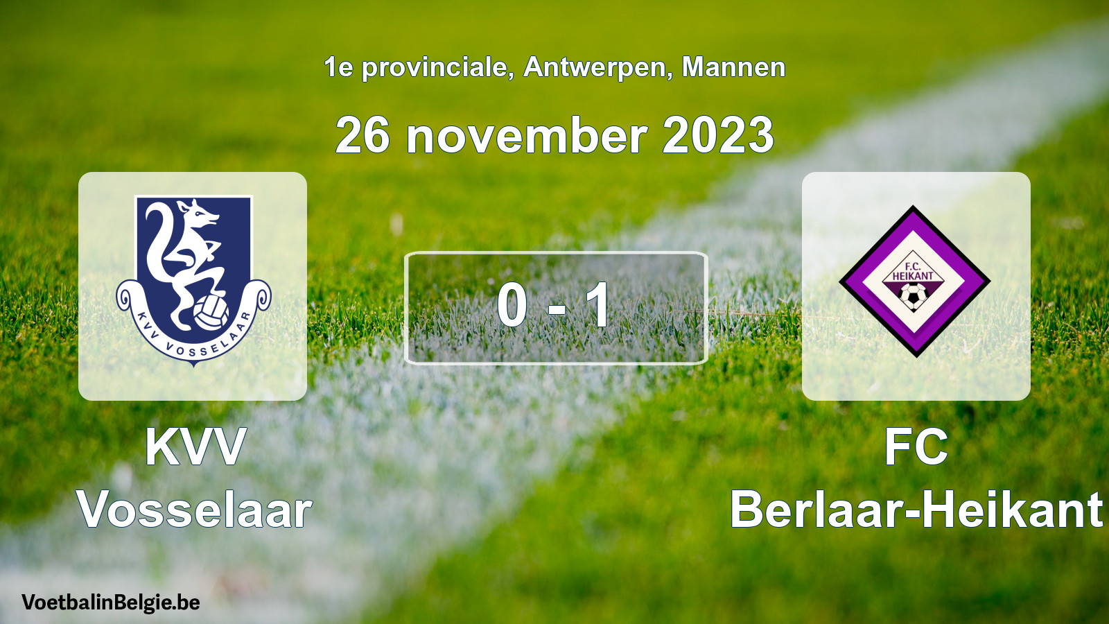 Gespeelde wedstrijd mannenvoetbal: KVV Vosselaar - FC Berlaar-Heikant 0 - 1 (26 november 2023)