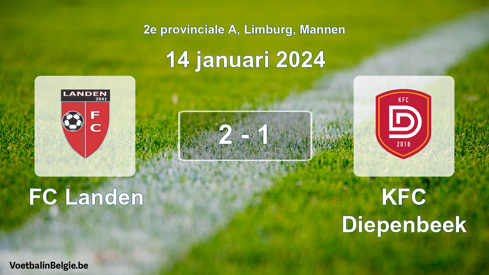 Gespeelde wedstrijd mannenvoetbal: FC Landen - KFC Diepenbeek 2 - 1 (14 januari 2024)