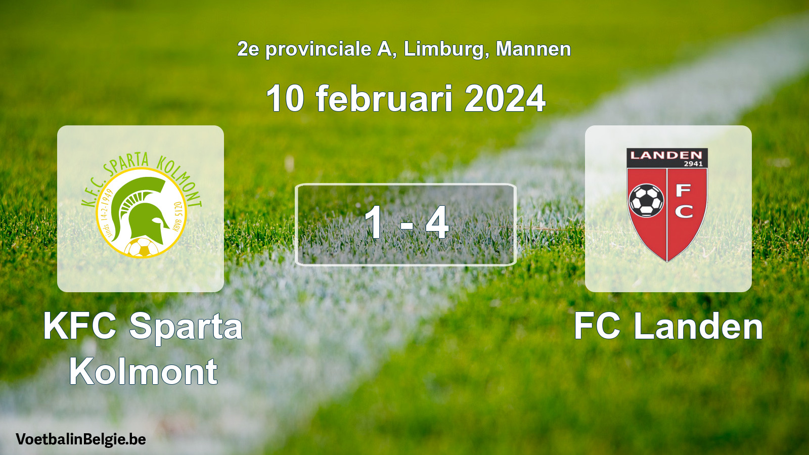 Gespeelde wedstrijd mannenvoetbal: KFC Sparta Kolmont - FC Landen 1 - 4 (10 februari 2024)