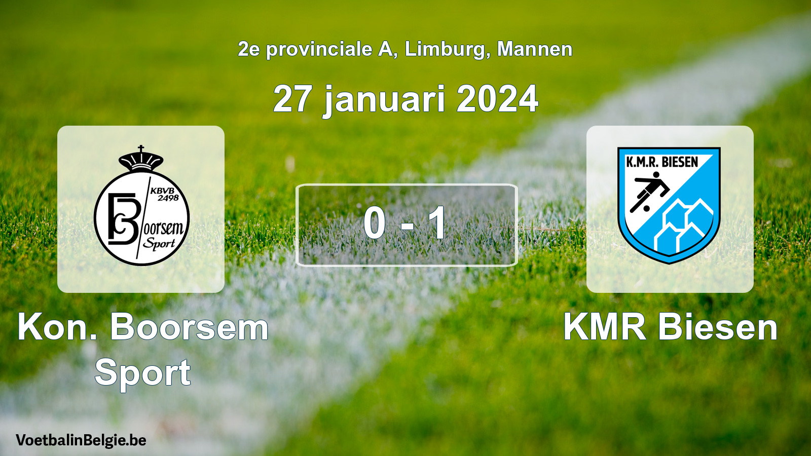 Gespeelde wedstrijd mannenvoetbal: Kon. Boorsem Sport - KMR Biesen 0 - 1 (27 januari 2024)