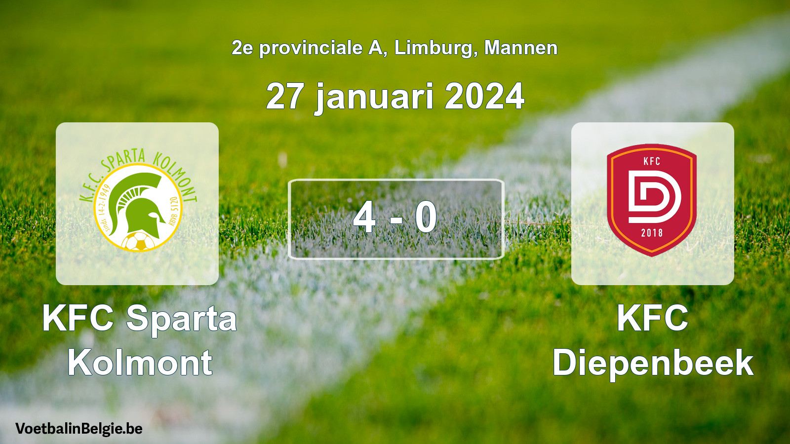 Gespeelde wedstrijd mannenvoetbal: KFC Sparta Kolmont - KFC Diepenbeek 4 - 0 (27 januari 2024)