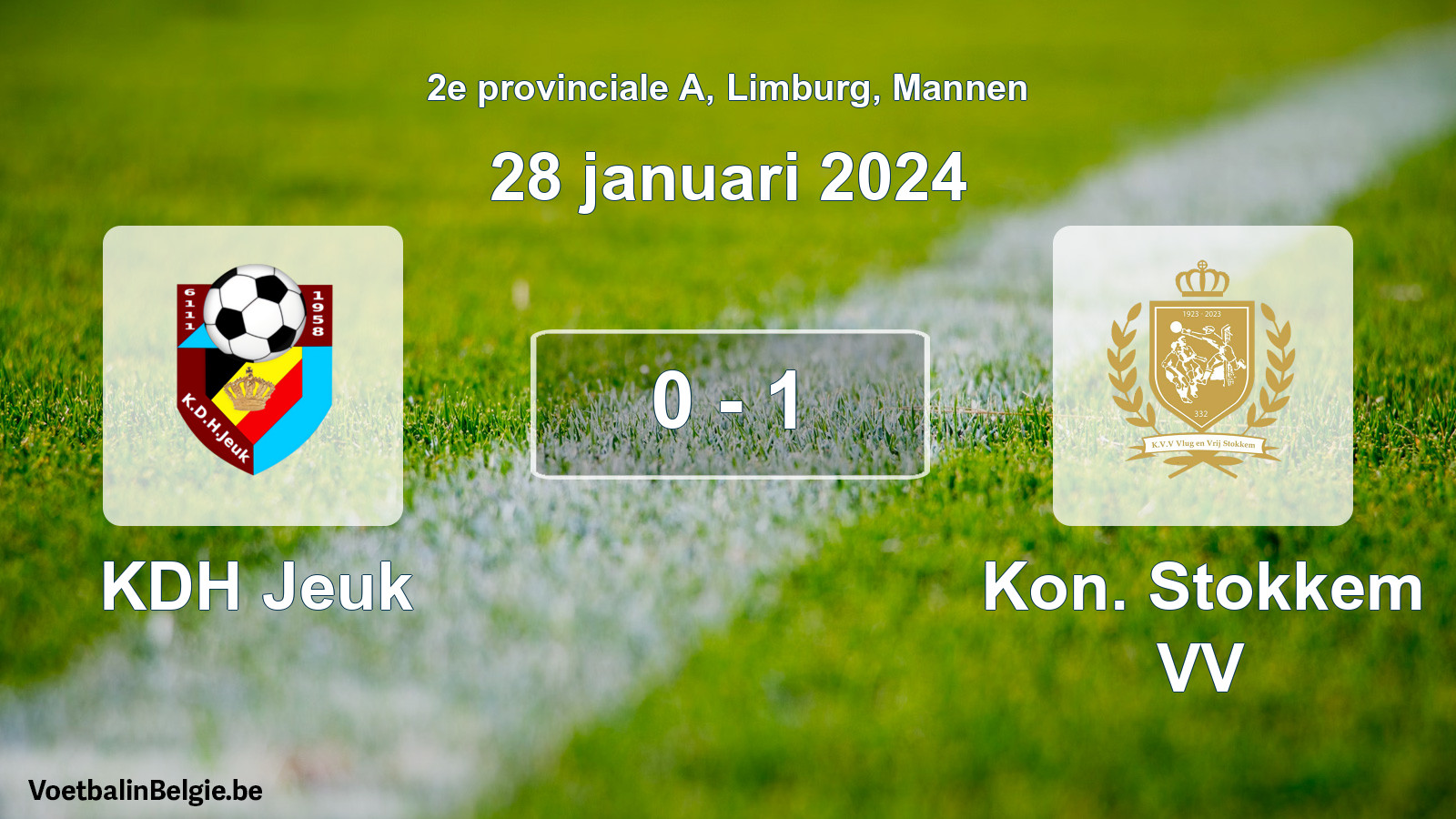 Gespeelde wedstrijd mannenvoetbal: KDH Jeuk - Kon. Stokkem VV 0 - 1 (28 januari 2024)