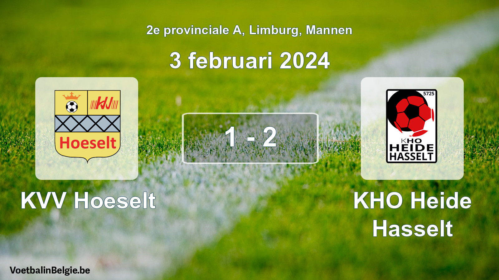Gespeelde wedstrijd mannenvoetbal: KVV Hoeselt - KHO Heide Hasselt 1 - 2 (3 februari 2024)
