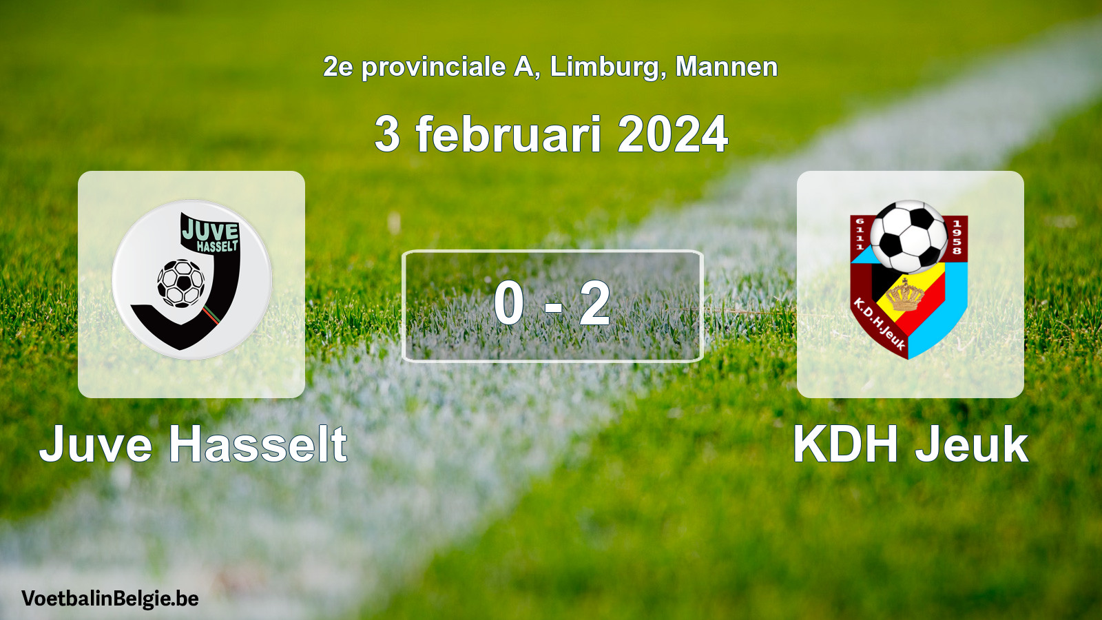 Gespeelde wedstrijd mannenvoetbal: Juve Hasselt - KDH Jeuk 0 - 2 (3 februari 2024)