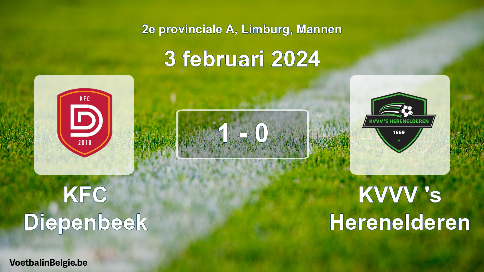Gespeelde wedstrijd mannenvoetbal: KFC Diepenbeek - KVVV 's Herenelderen 1 - 0 (3 februari 2024)