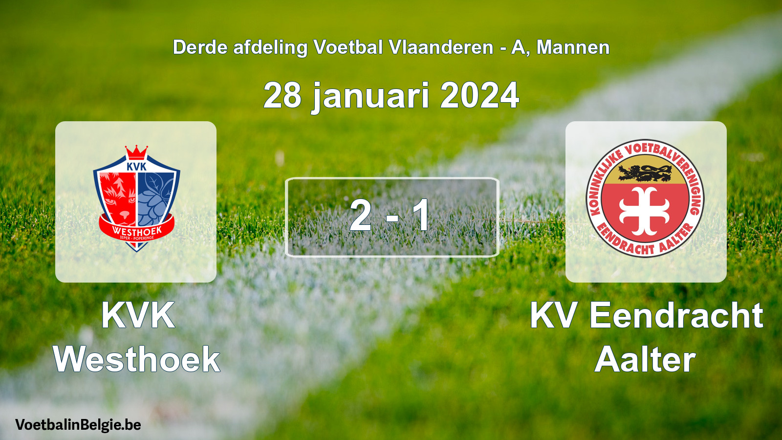 Gespeelde wedstrijd mannenvoetbal: KVK Westhoek - KV Eendracht Aalter 2 - 1 (28 januari 2024)