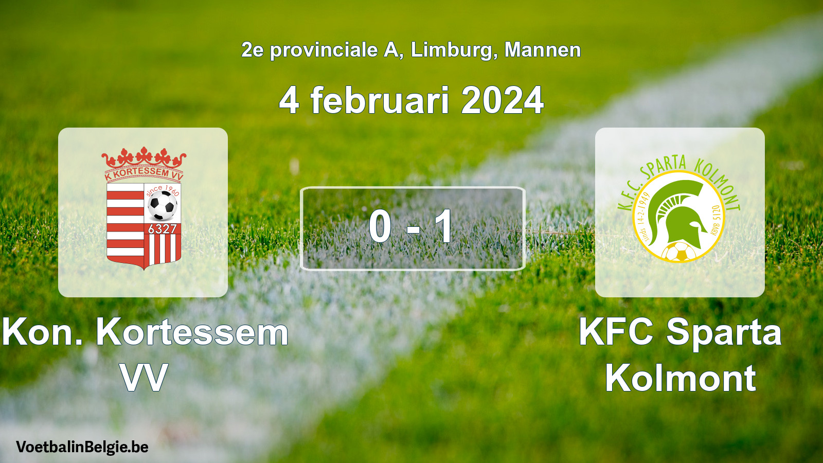 Gespeelde wedstrijd mannenvoetbal: Kon. Kortessem VV - KFC Sparta Kolmont 0 - 1 (4 februari 2024)