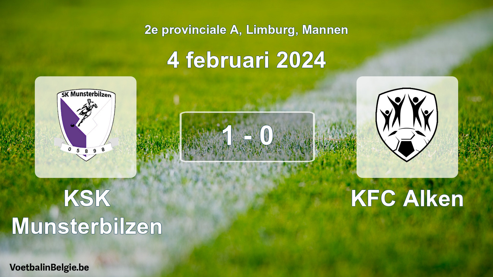 Gespeelde wedstrijd mannenvoetbal: KSK Munsterbilzen - KFC Alken 1 - 0 (4 februari 2024)