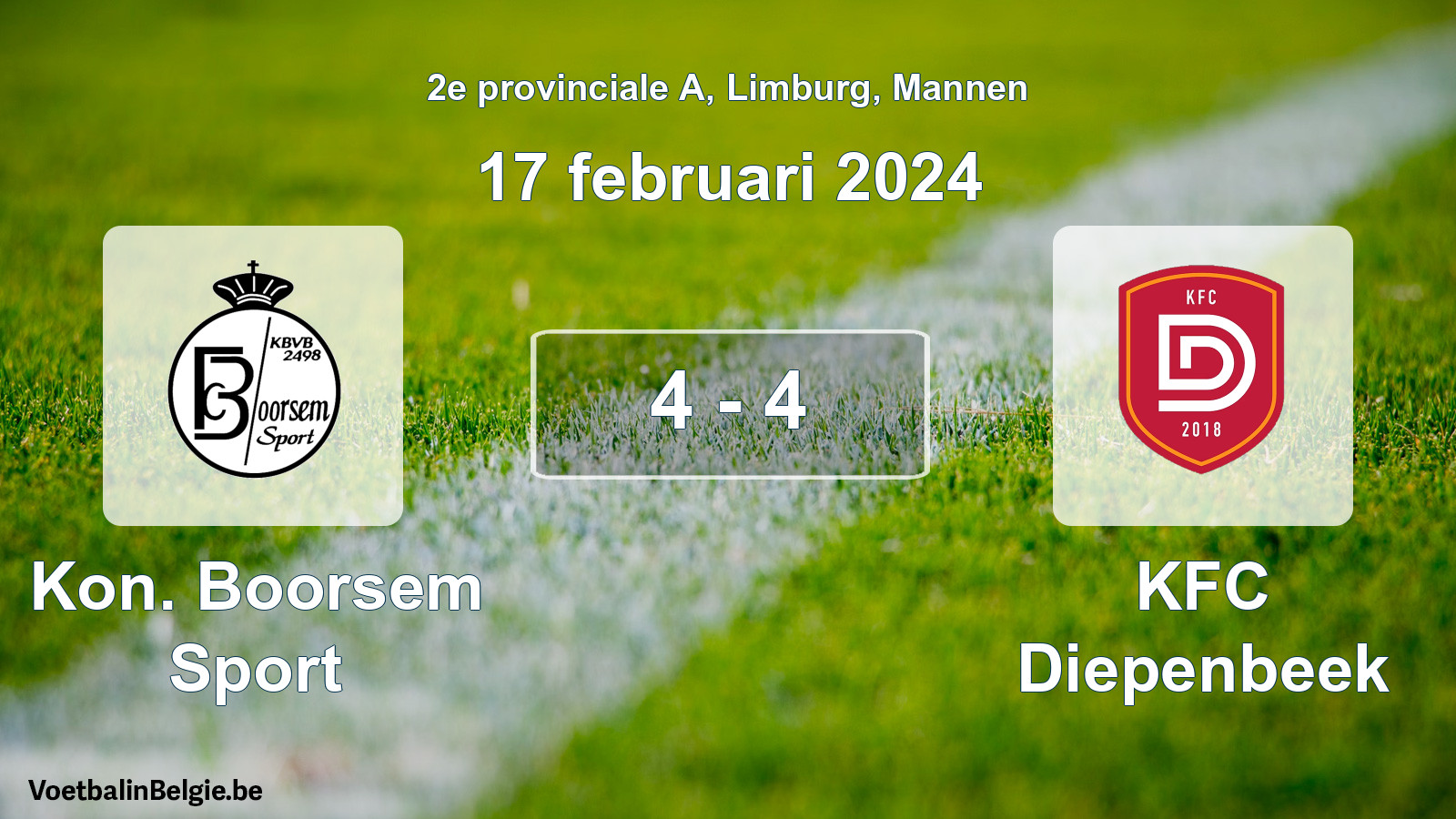 Gespeelde wedstrijd mannenvoetbal: Kon. Boorsem Sport - KFC Diepenbeek 4 - 4 (17 februari 2024)
