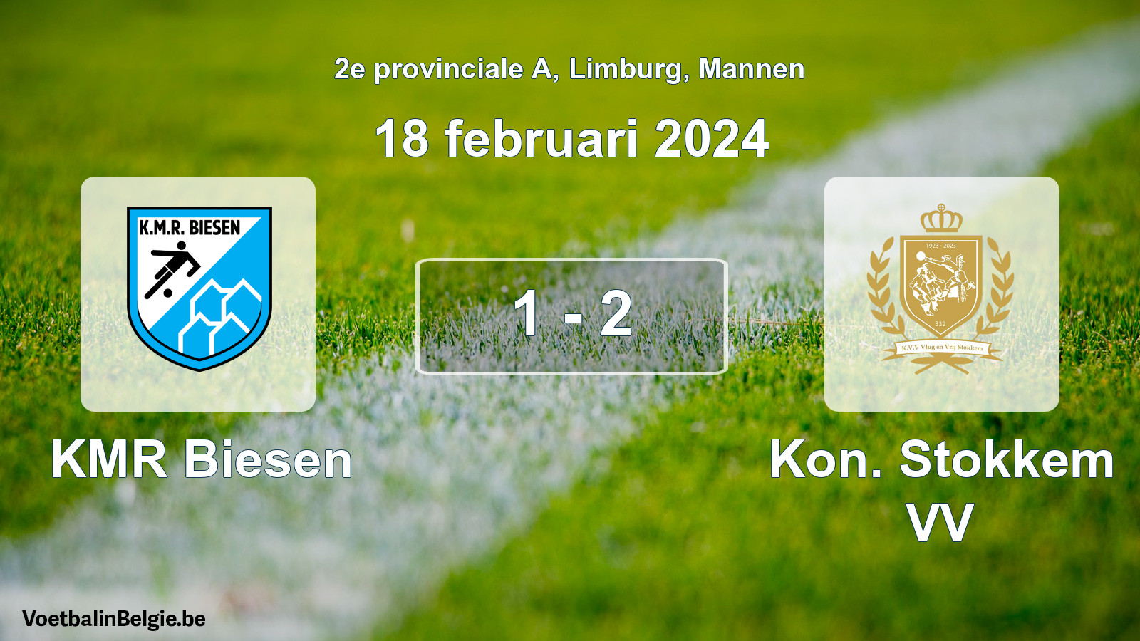 Gespeelde wedstrijd mannenvoetbal: KMR Biesen - Kon. Stokkem VV 1 - 2 (18 februari 2024)