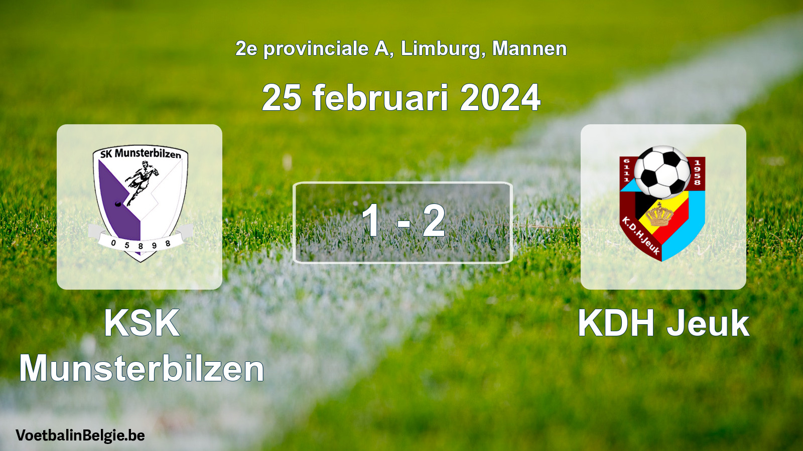 Gespeelde wedstrijd mannenvoetbal: KSK Munsterbilzen - KDH Jeuk 1 - 2 (25 februari 2024)