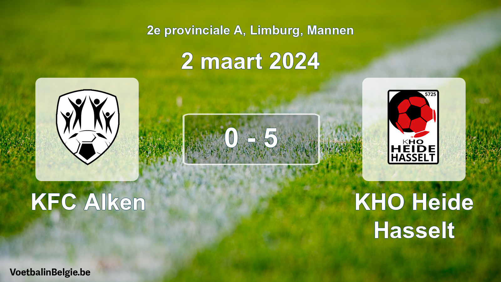 Gespeelde wedstrijd mannenvoetbal: KFC Alken - KHO Heide Hasselt 0 - 5 (2 maart 2024)