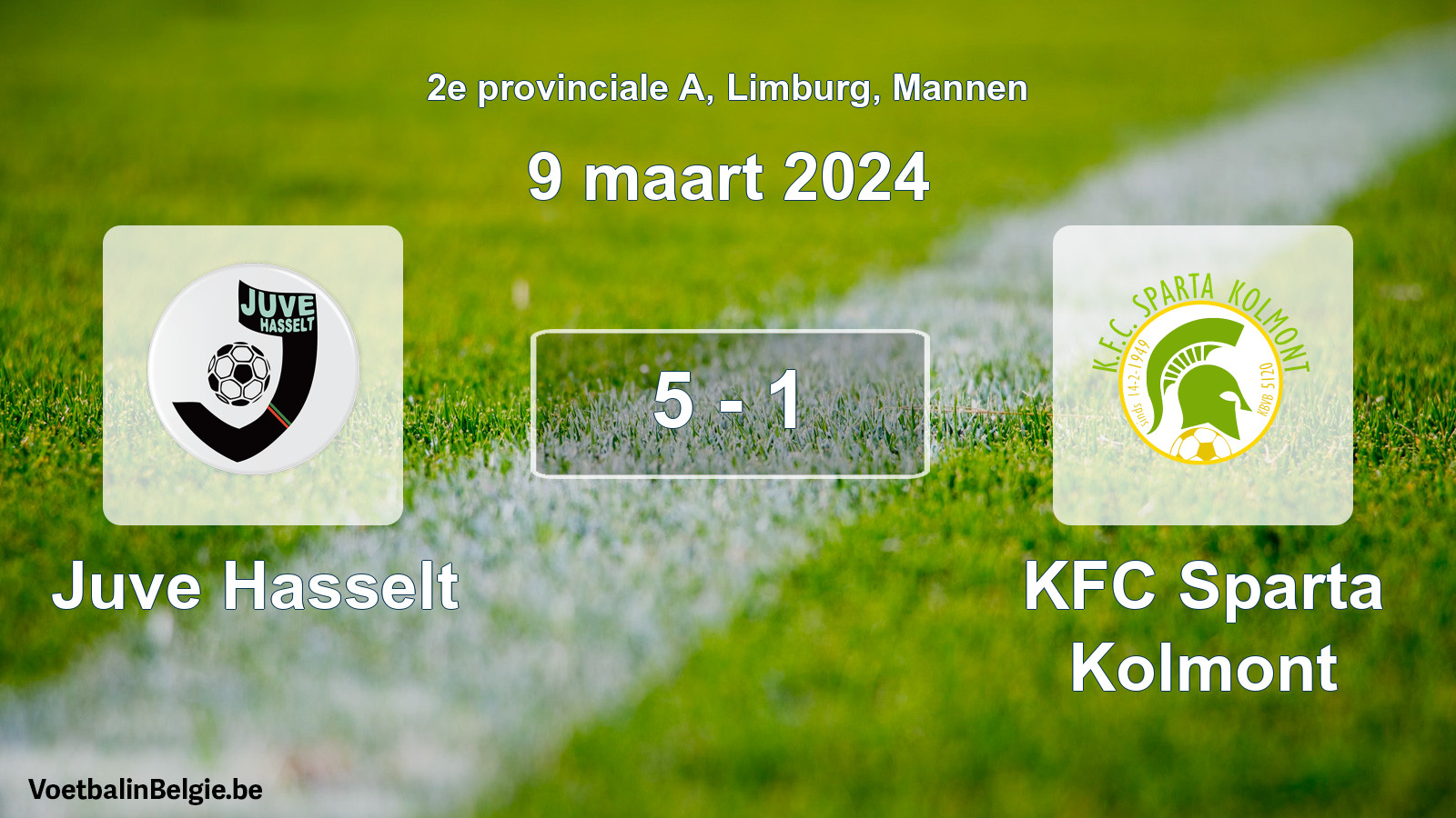Gespeelde wedstrijd mannenvoetbal: Juve Hasselt - KFC Sparta Kolmont 5 - 1 (9 maart 2024)