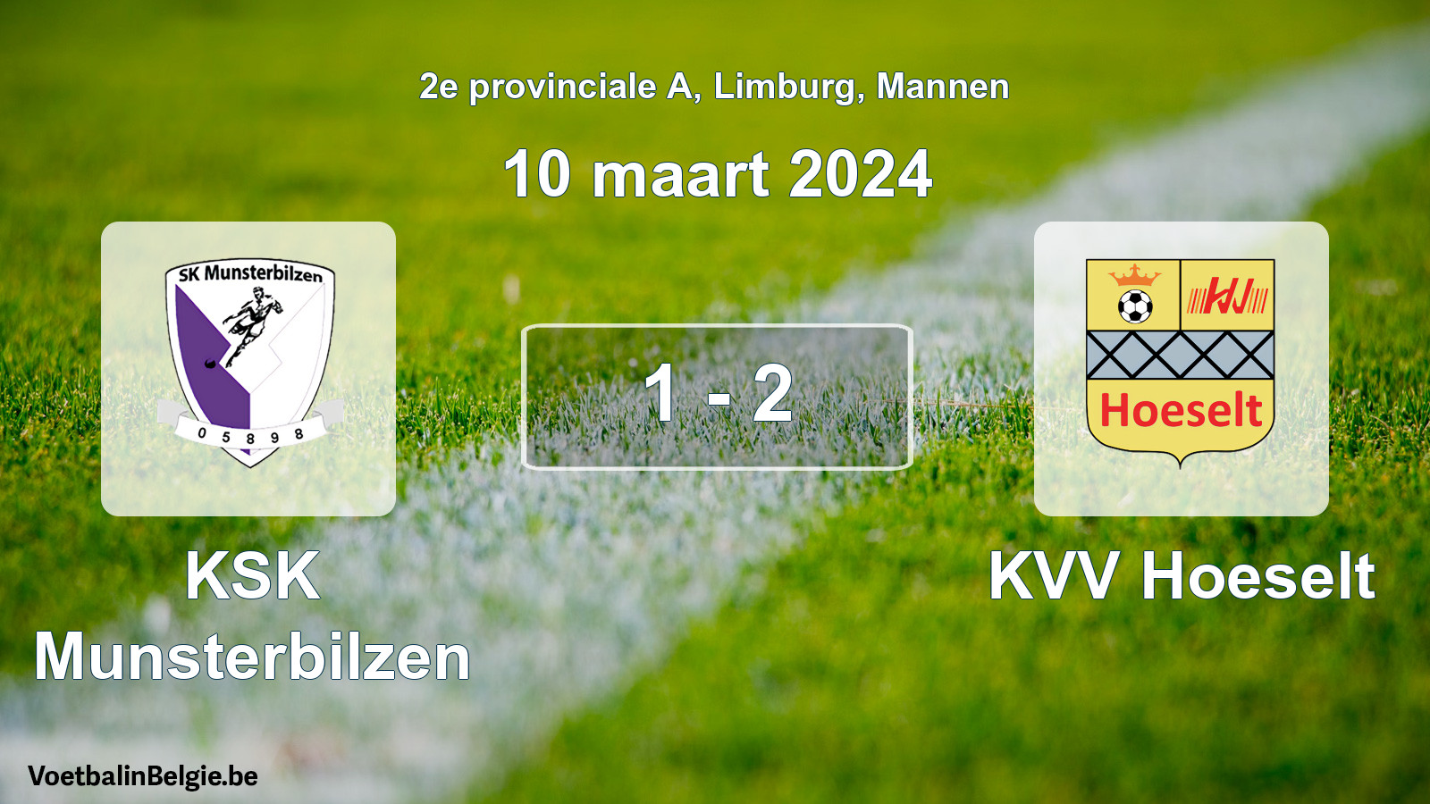 Gespeelde wedstrijd mannenvoetbal: KSK Munsterbilzen - KVV Hoeselt 1 - 2 (10 maart 2024)