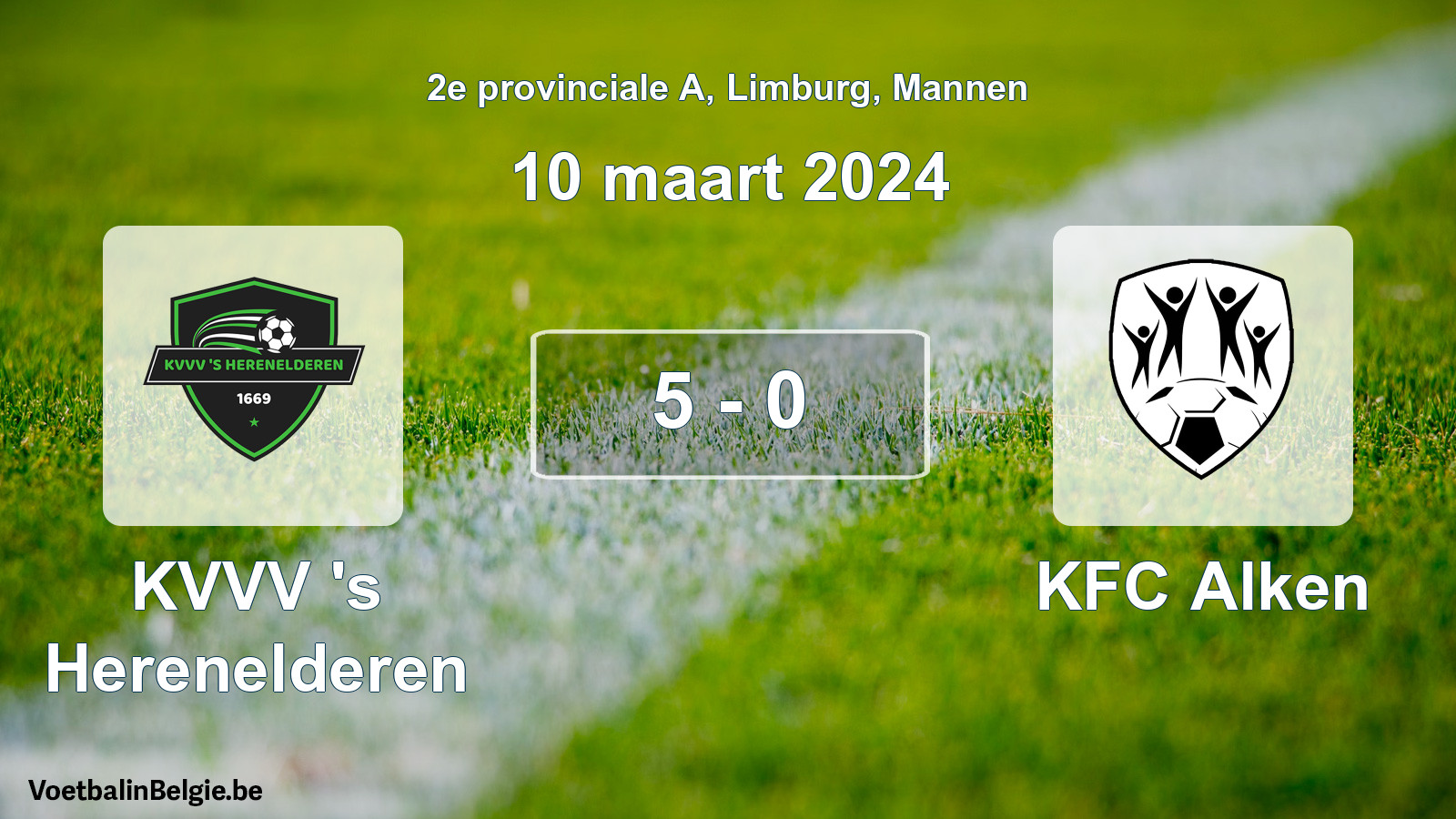 Gespeelde wedstrijd mannenvoetbal: KVVV 's Herenelderen - KFC Alken 5 - 0 (10 maart 2024)