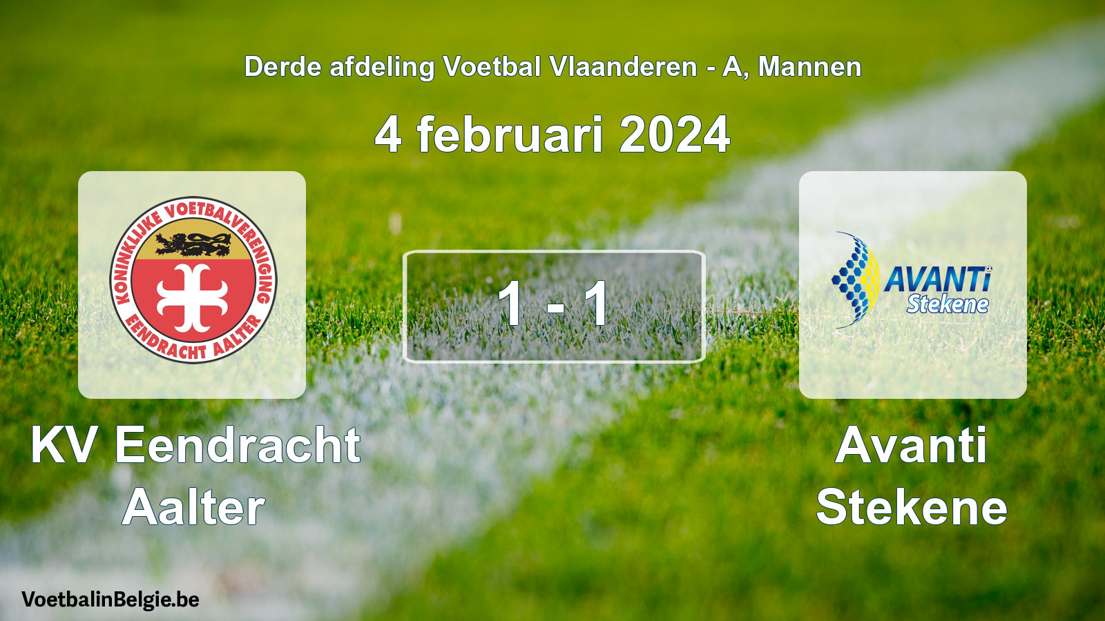 Gespeelde wedstrijd mannenvoetbal: KV Eendracht Aalter - Avanti Stekene 1 - 1 (4 februari 2024)