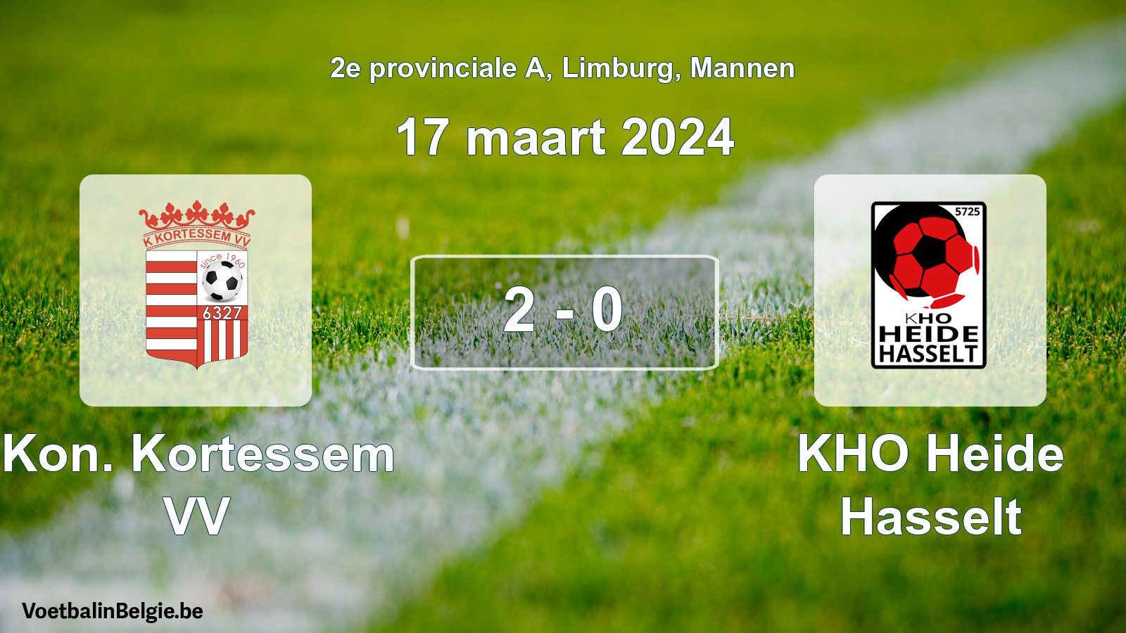 Gespeelde wedstrijd mannenvoetbal: Kon. Kortessem VV - KHO Heide Hasselt 2 - 0 (17 maart 2024)