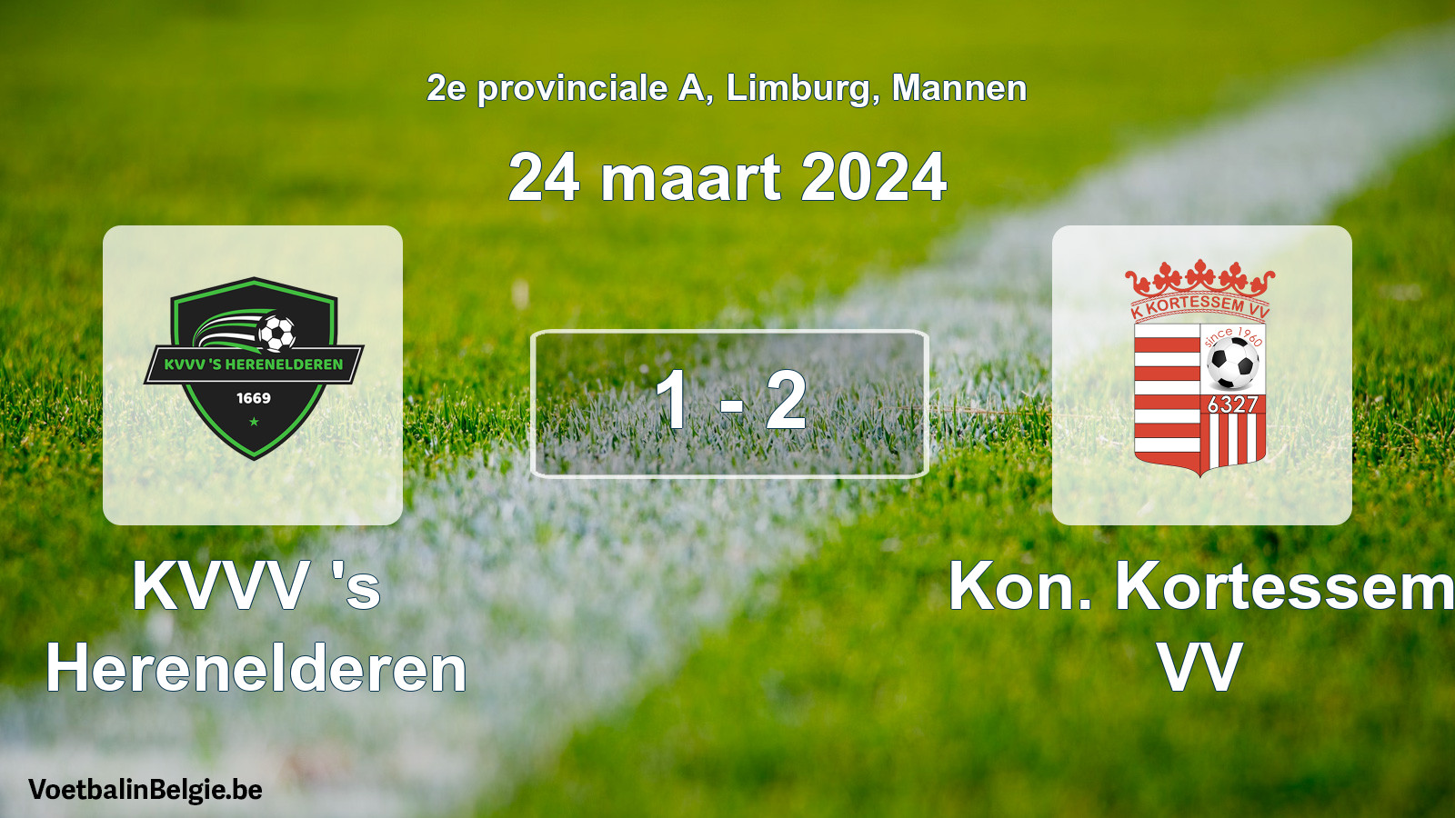 Gespeelde wedstrijd mannenvoetbal: KVVV 's Herenelderen - Kon. Kortessem VV 1 - 2 (24 maart 2024)