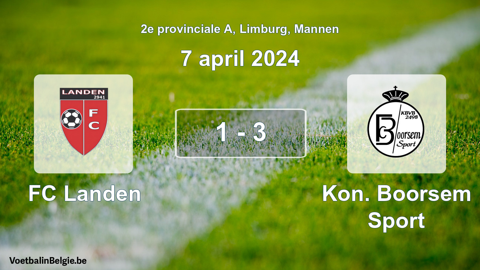 Gespeelde wedstrijd mannenvoetbal: FC Landen - Kon. Boorsem Sport 1 - 3 (7 april 2024)