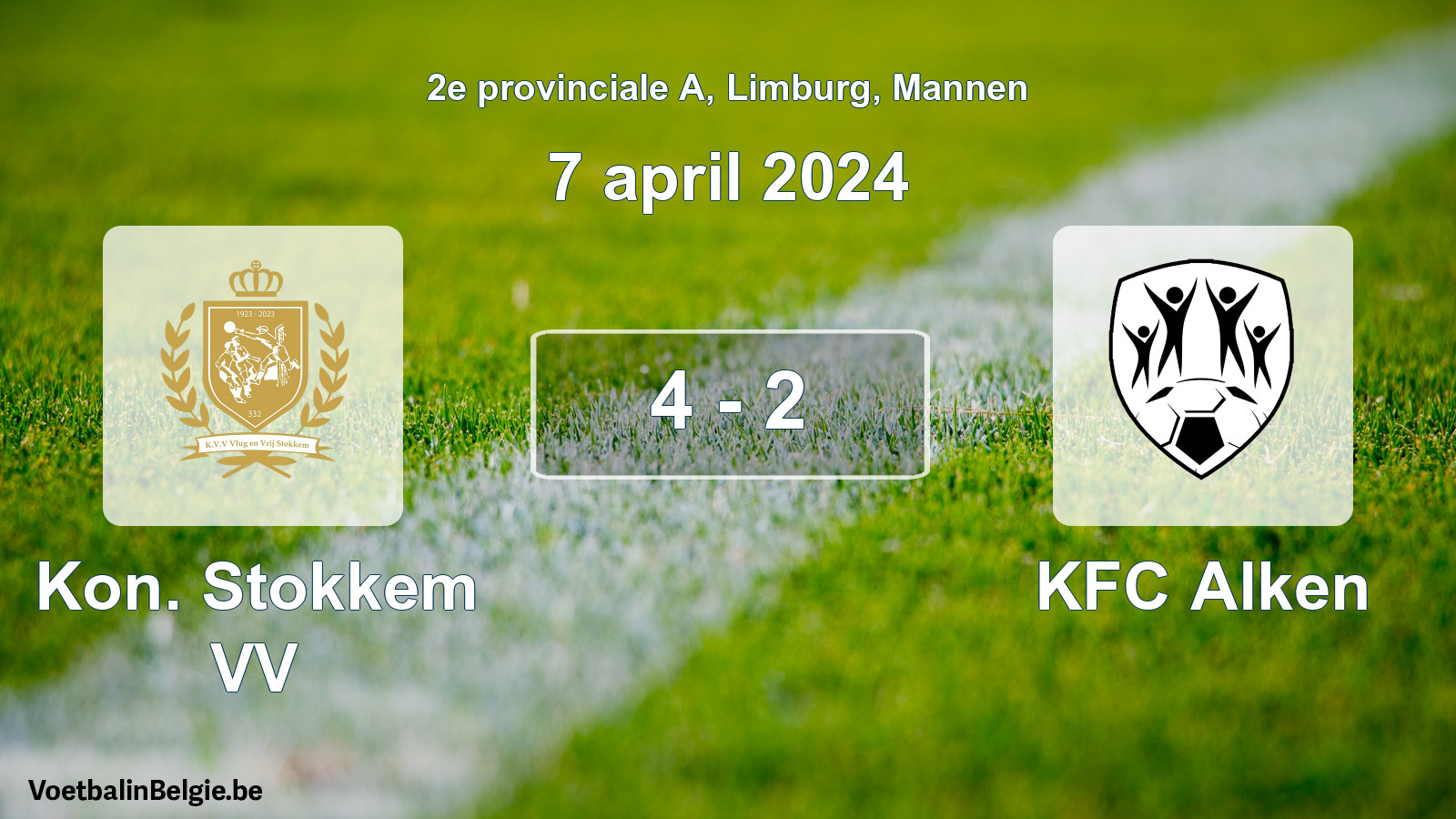 Gespeelde wedstrijd mannenvoetbal: Kon. Stokkem VV - KFC Alken 4 - 2 (7 april 2024)