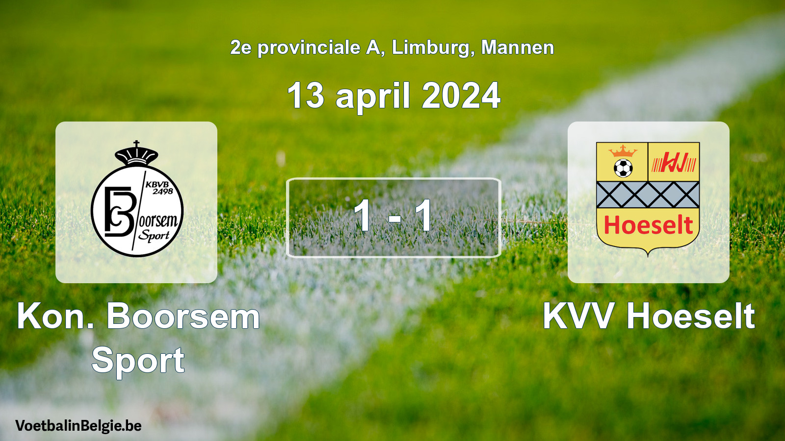 Gespeelde wedstrijd mannenvoetbal: Kon. Boorsem Sport - KVV Hoeselt 1 - 1 (13 april 2024)