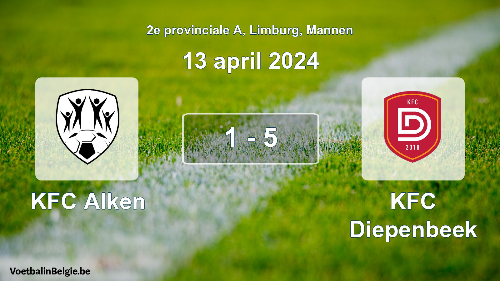 Gespeelde wedstrijd mannenvoetbal: KFC Alken - KFC Diepenbeek 1 - 5 (13 april 2024)