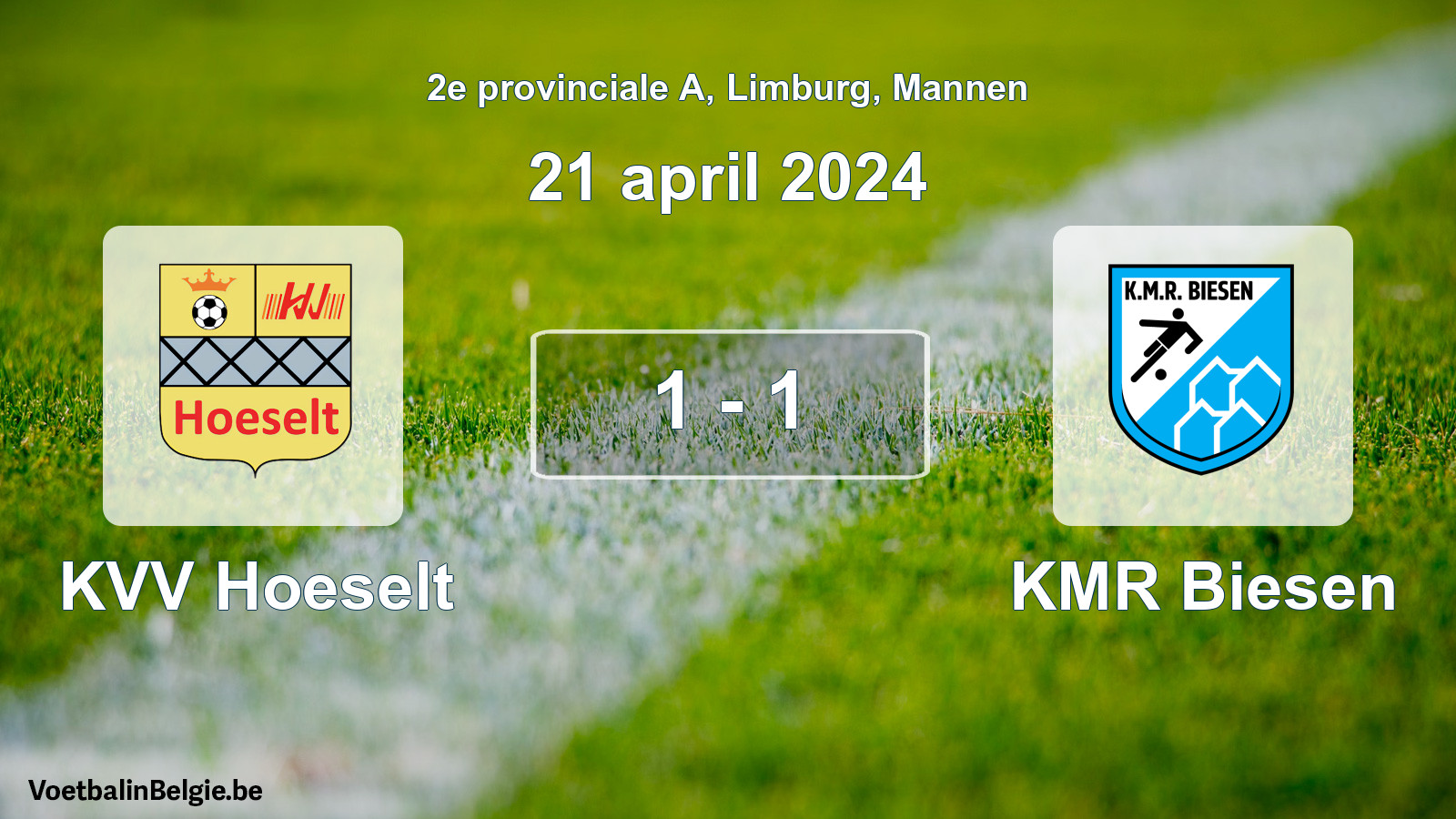 Gespeelde wedstrijd mannenvoetbal: KVV Hoeselt - KMR Biesen 1 - 1 (21 april 2024)