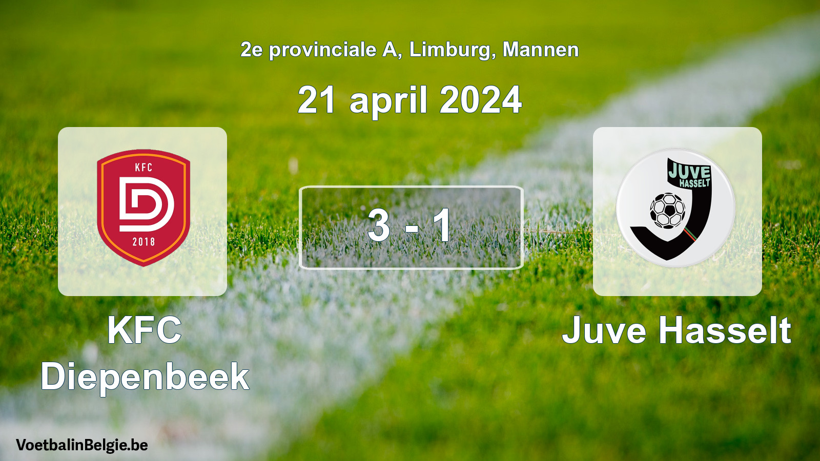 Gespeelde wedstrijd mannenvoetbal: KFC Diepenbeek - Juve Hasselt 3 - 1 (21 april 2024)