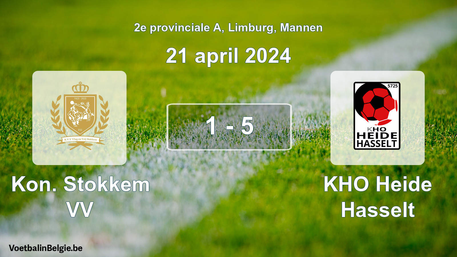 Gespeelde wedstrijd mannenvoetbal: Kon. Stokkem VV - KHO Heide Hasselt 1 - 5 (21 april 2024)