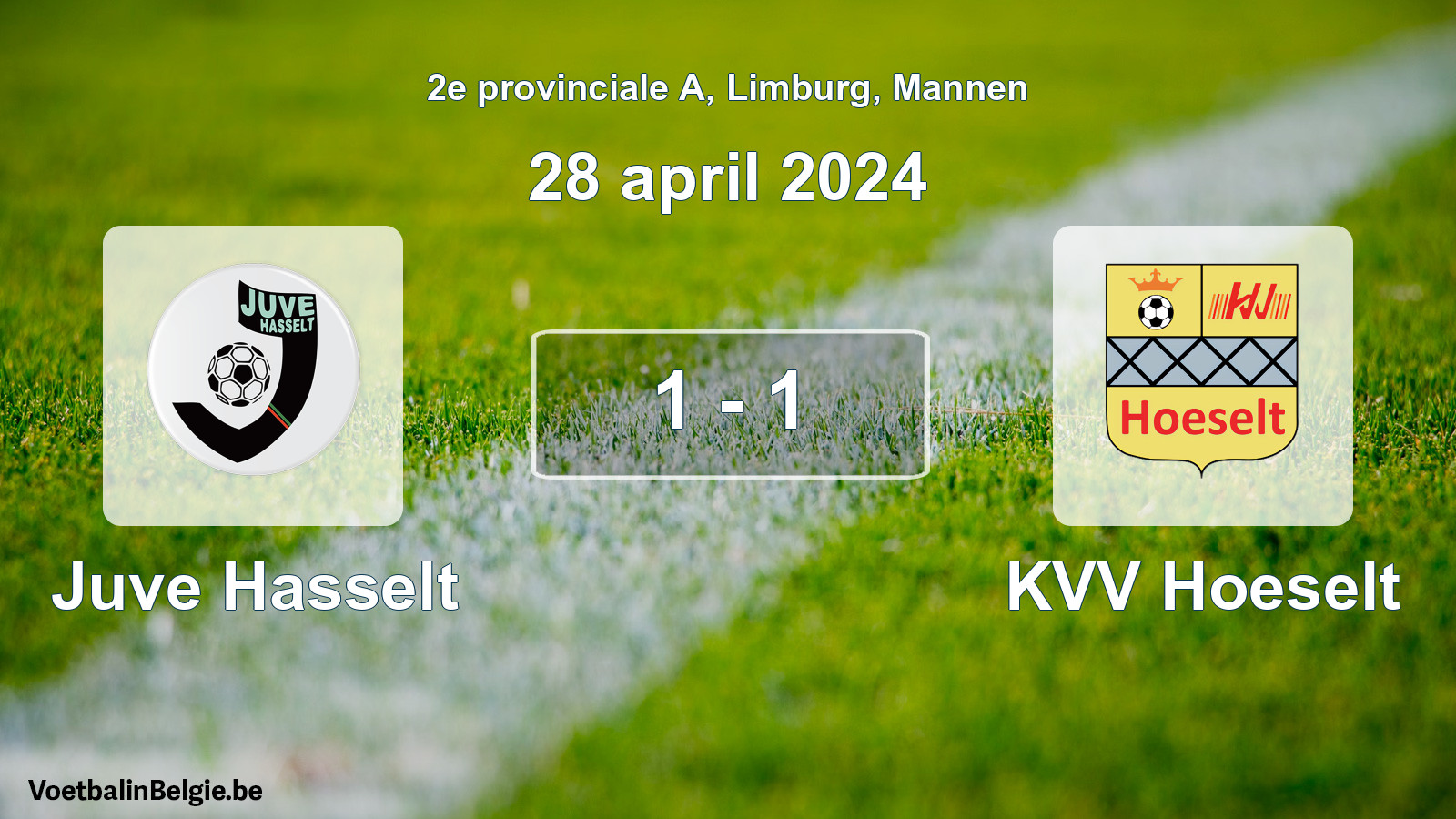 Gespeelde wedstrijd mannenvoetbal: Juve Hasselt - KVV Hoeselt 1 - 1 (28 april 2024)
