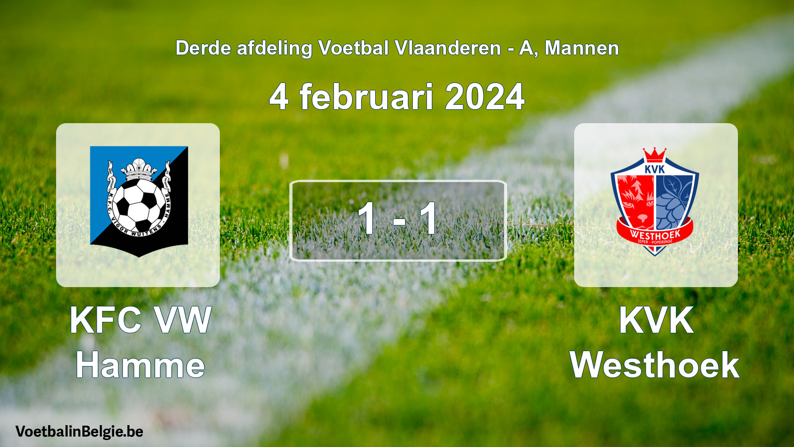 Gespeelde wedstrijd mannenvoetbal: KFC VW Hamme - KVK Westhoek 1 - 1 (4 februari 2024)
