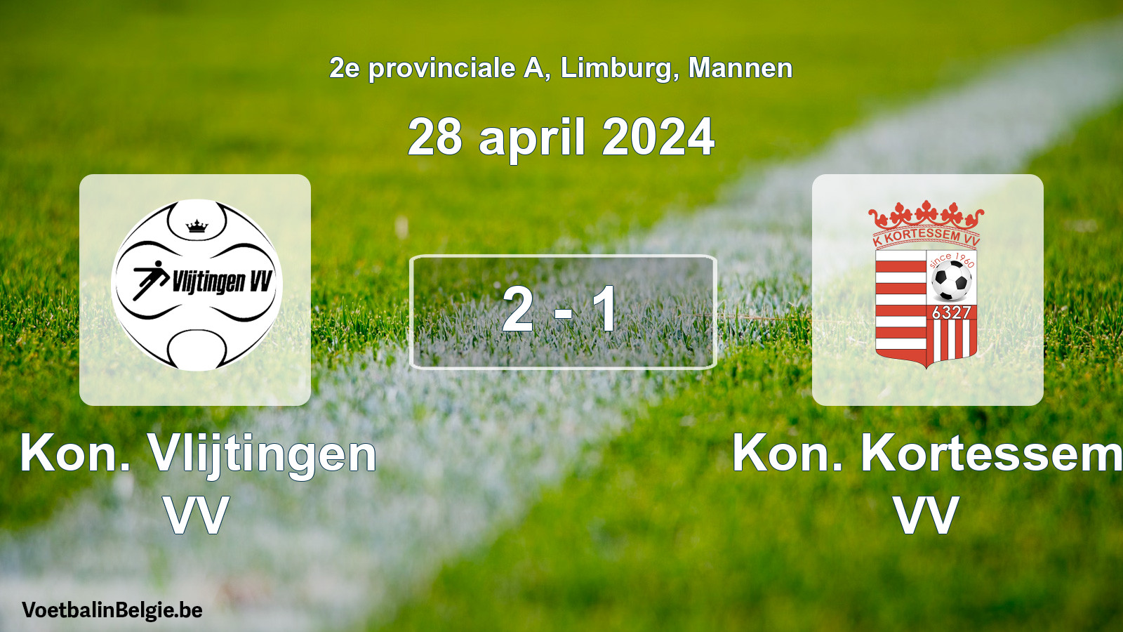 Gespeelde wedstrijd mannenvoetbal: Kon. Vlijtingen VV - Kon. Kortessem VV 2 - 1 (28 april 2024)