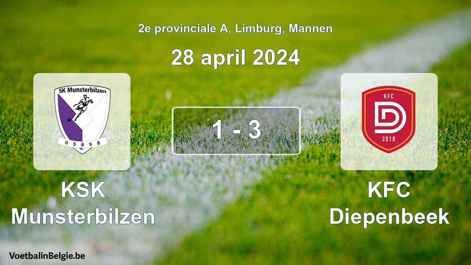 Gespeelde wedstrijd mannenvoetbal: KSK Munsterbilzen - KFC Diepenbeek 1 - 3 (28 april 2024)
