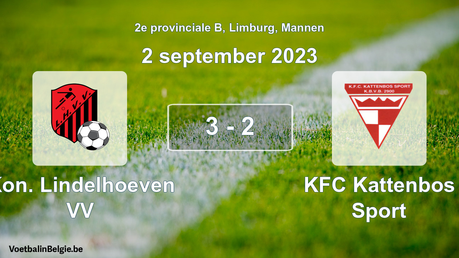 Gespeelde wedstrijd mannenvoetbal: Kon. Lindelhoeven VV - KFC Kattenbos Sport 3 - 2 (2 september 2023)