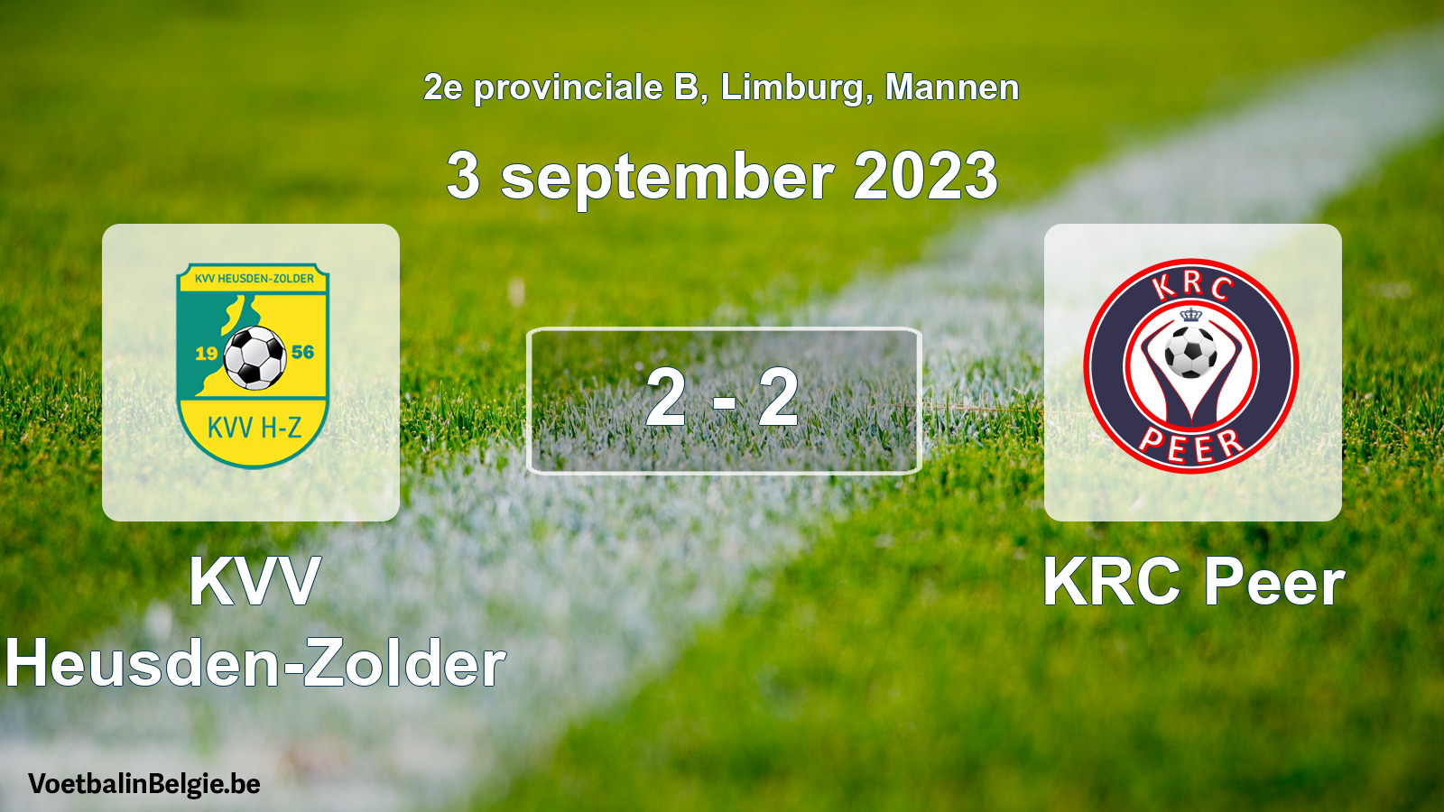 Gespeelde wedstrijd mannenvoetbal: KVV Heusden-Zolder - KRC Peer 2 - 2 (3 september 2023)