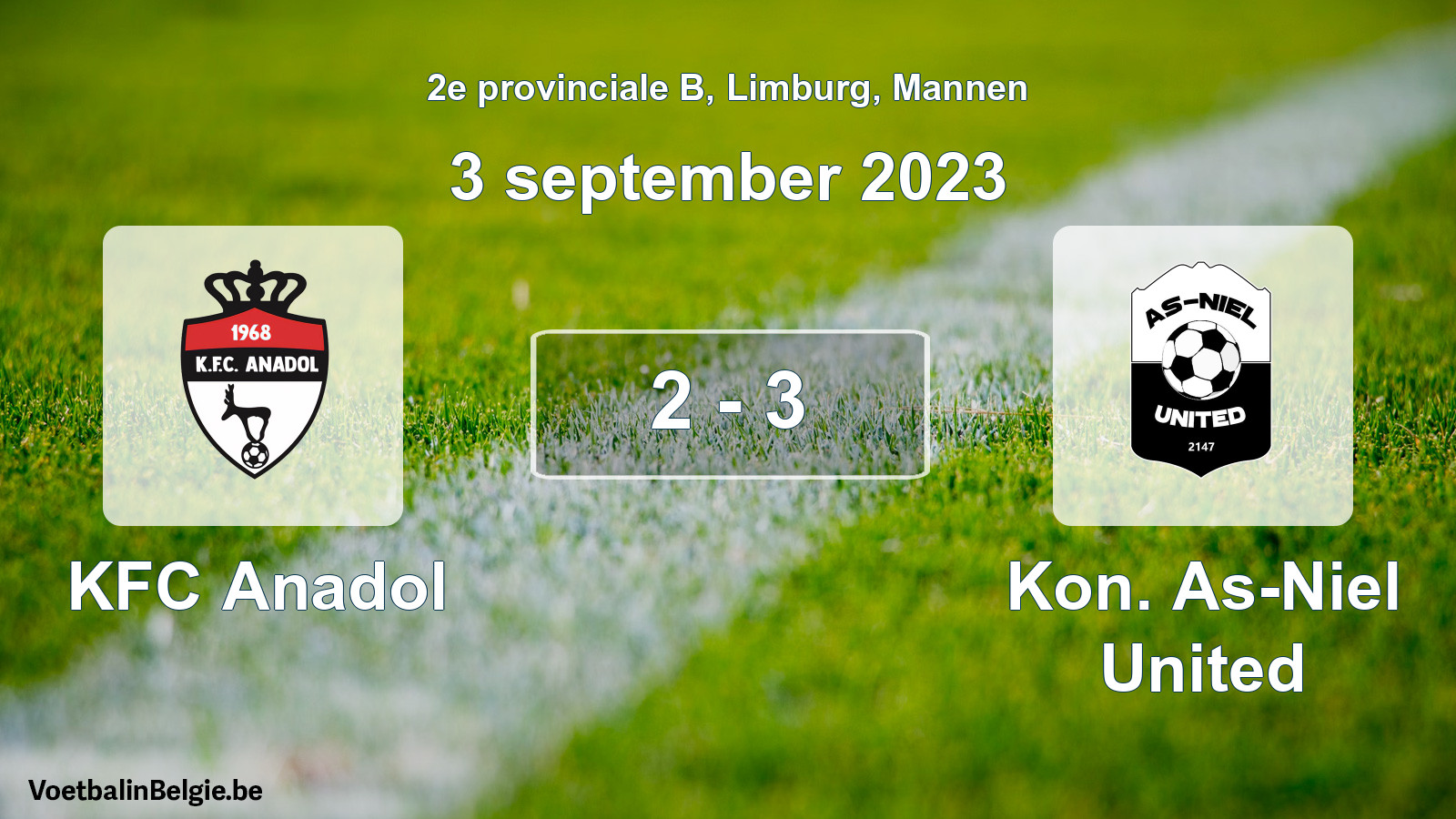 Gespeelde wedstrijd mannenvoetbal: KFC Anadol - Kon. As-Niel United 2 - 3 (3 september 2023)