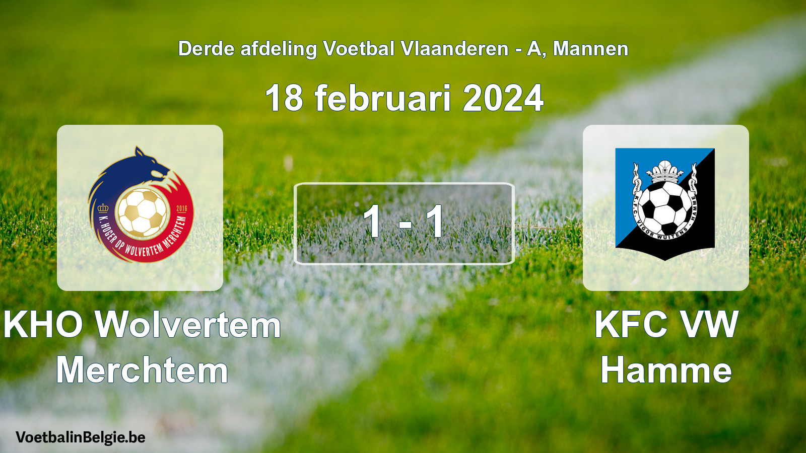 Gespeelde wedstrijd mannenvoetbal: KHO Wolvertem Merchtem - KFC VW Hamme 1 - 1 (18 februari 2024)