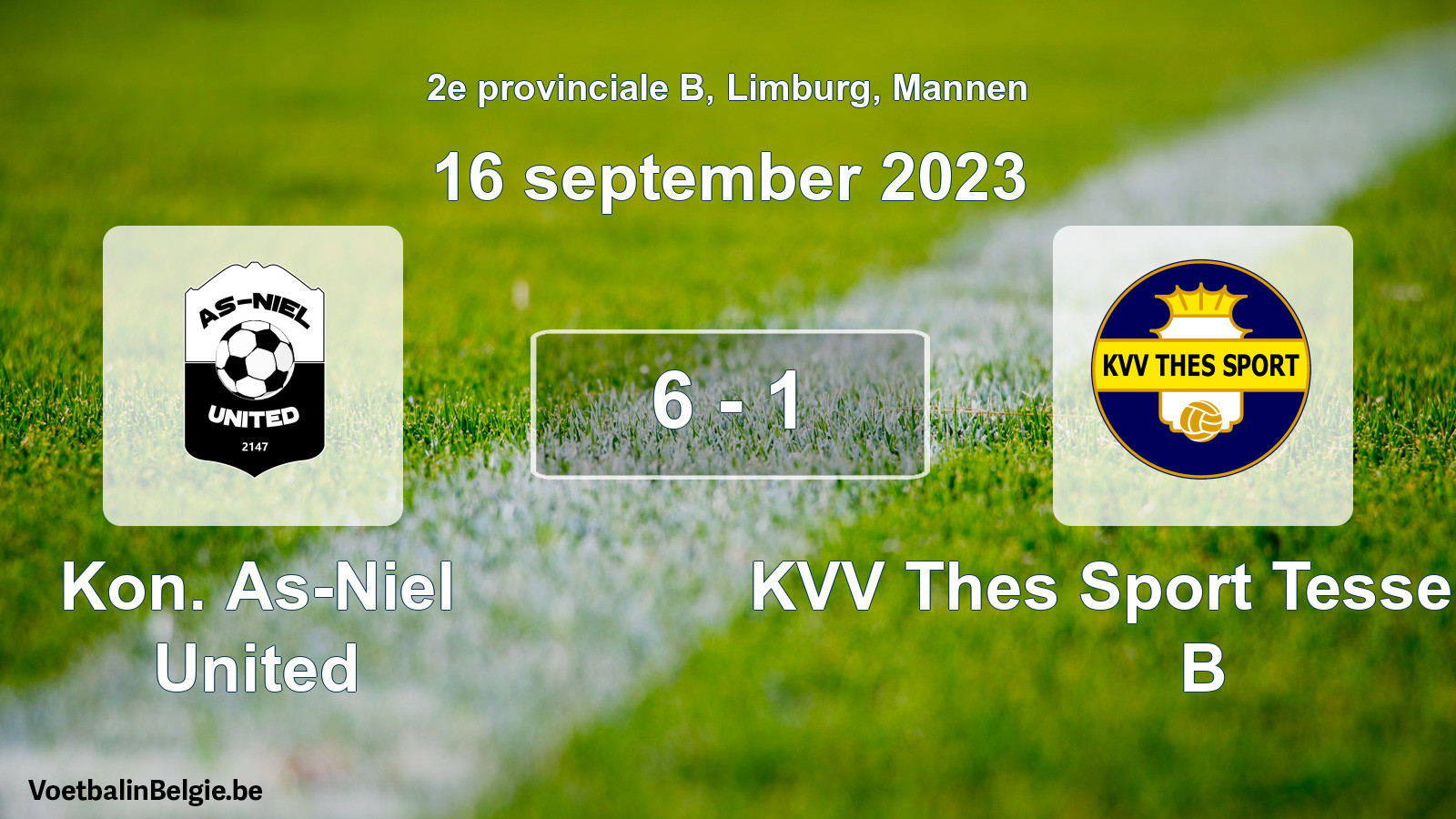 Gespeelde wedstrijd mannenvoetbal: Kon. As-Niel United - KVV Thes Sport Tessenderlo B 6 - 1 (16 september 2023)