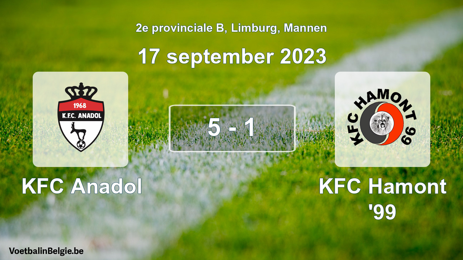Gespeelde wedstrijd mannenvoetbal: KFC Anadol - KFC Hamont '99 5 - 1 (17 september 2023)