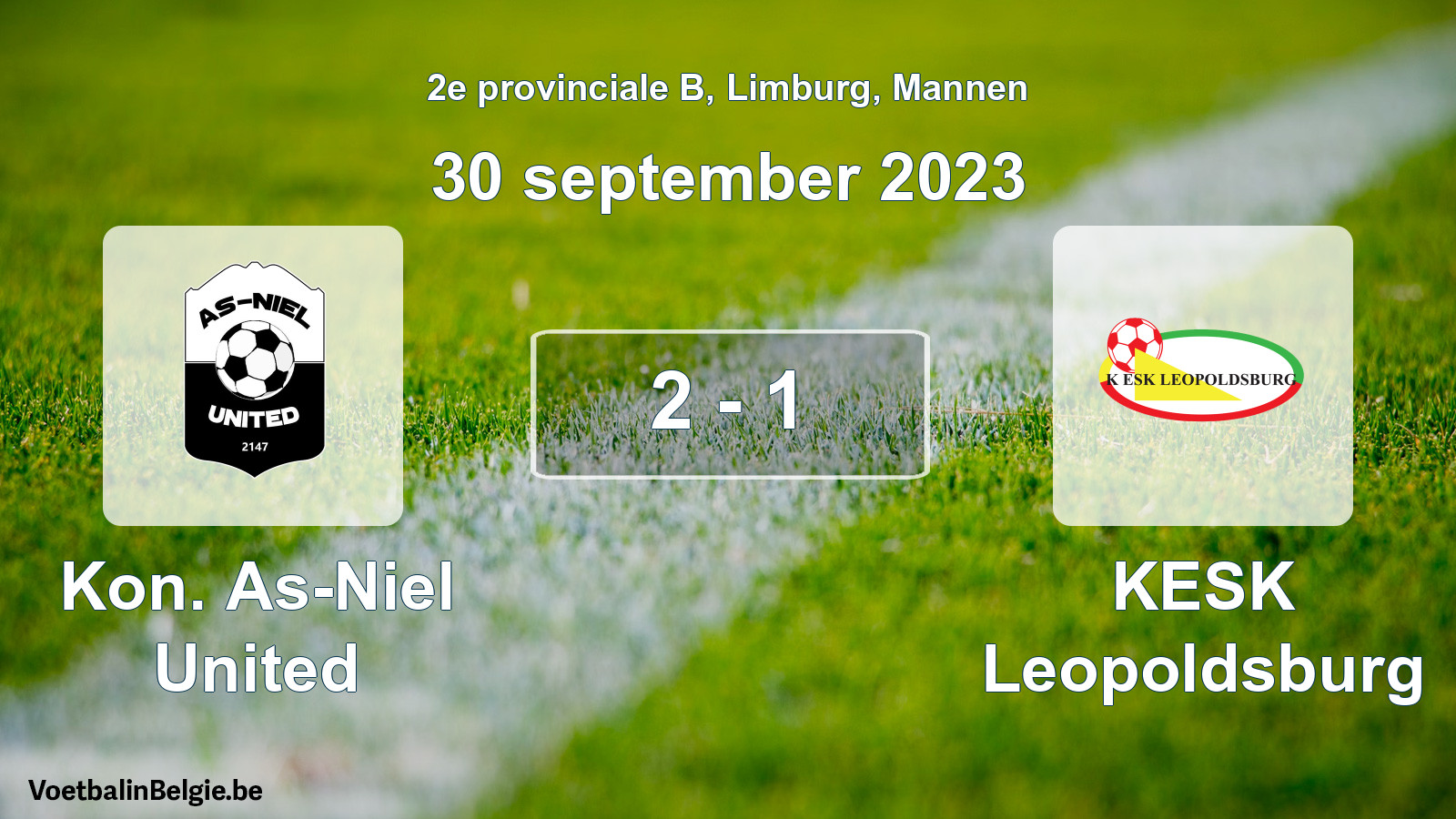 Gespeelde wedstrijd mannenvoetbal: Kon. As-Niel United - KESK Leopoldsburg 2 - 1 (30 september 2023)