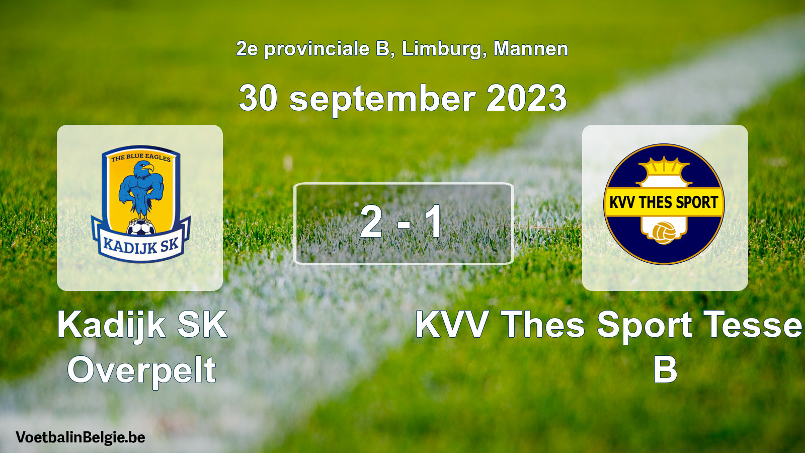 Gespeelde wedstrijd mannenvoetbal: Kadijk SK Overpelt - KVV Thes Sport Tessenderlo B 2 - 1 (30 september 2023)