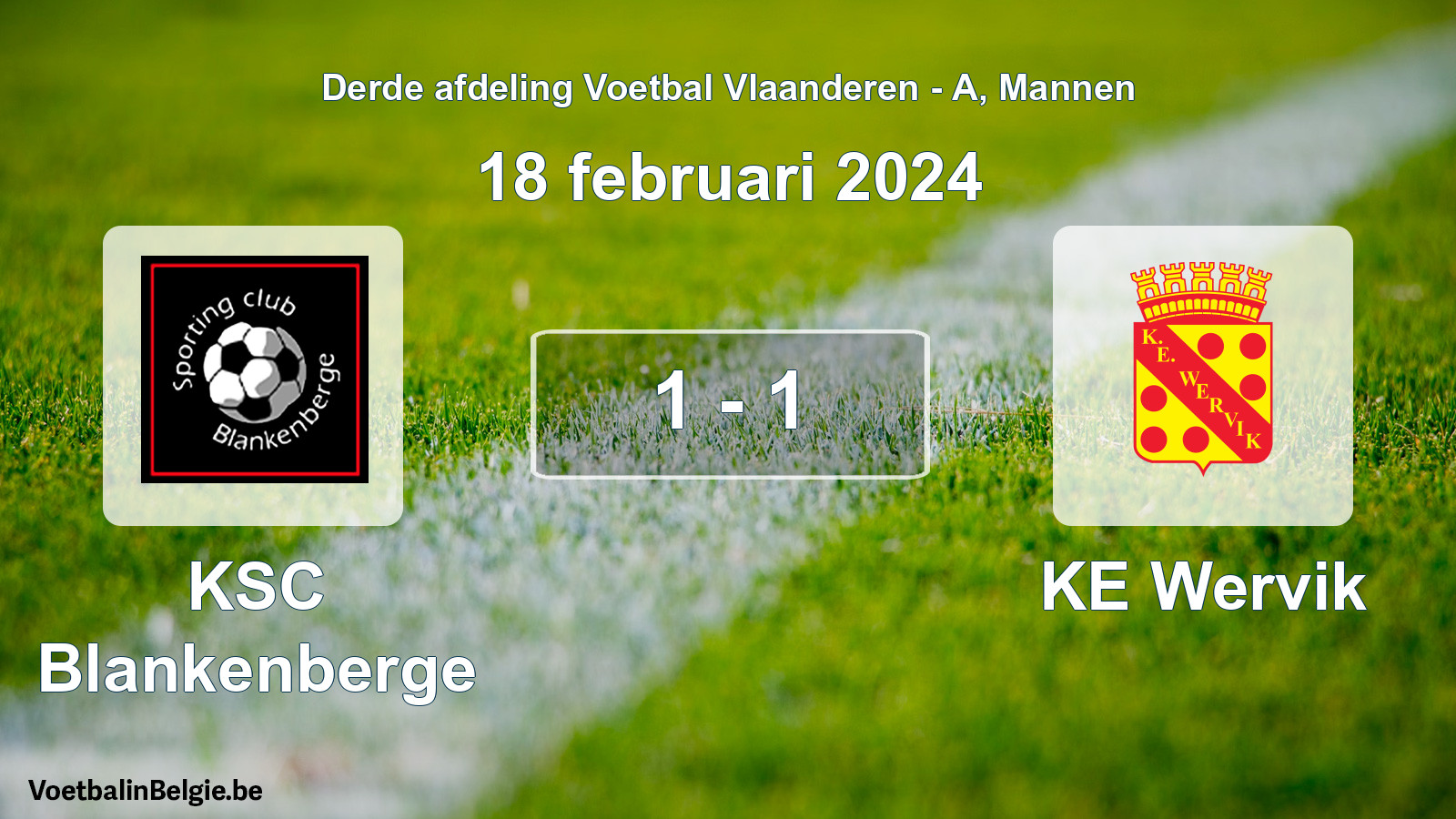 Gespeelde wedstrijd mannenvoetbal: KSC Blankenberge - KE Wervik 1 - 1 (18 februari 2024)