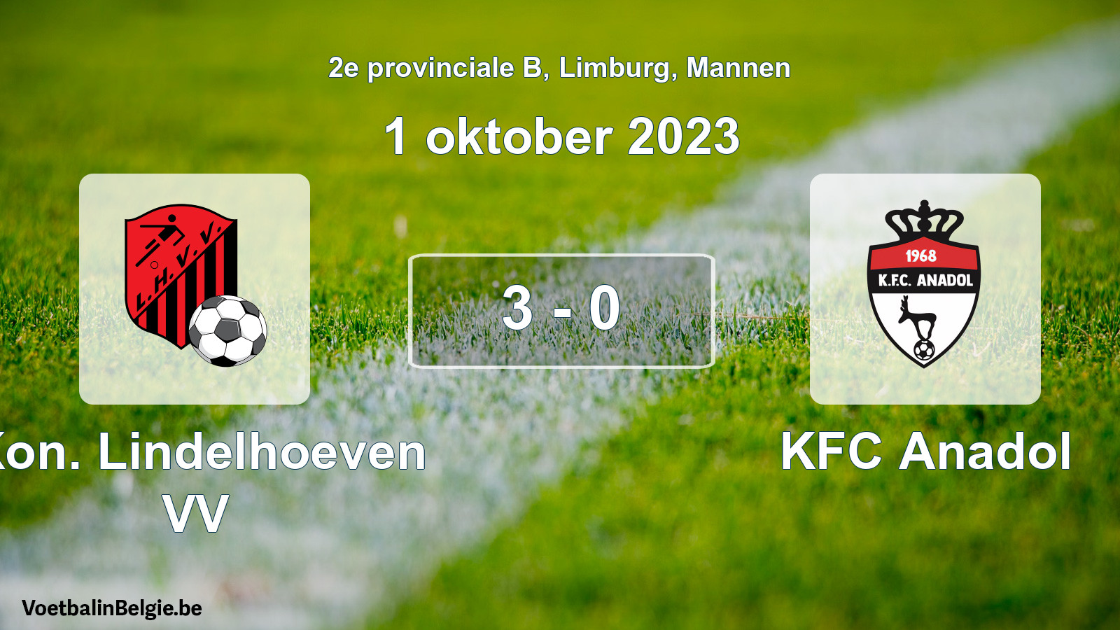 Gespeelde wedstrijd mannenvoetbal: Kon. Lindelhoeven VV - KFC Anadol 3 - 0 (1 oktober 2023)