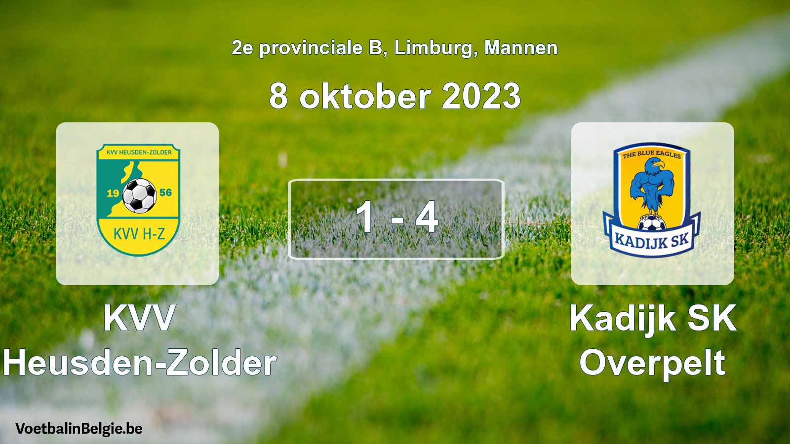Gespeelde wedstrijd mannenvoetbal: KVV Heusden-Zolder - Kadijk SK Overpelt 1 - 4 (8 oktober 2023)