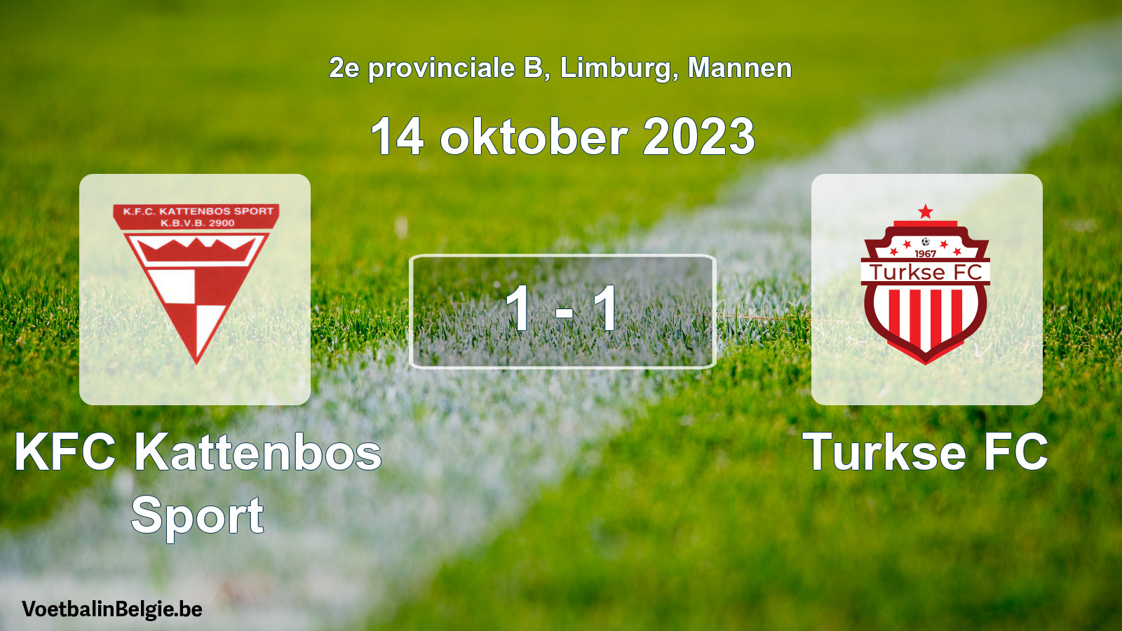 Gespeelde wedstrijd mannenvoetbal: KFC Kattenbos Sport - Turkse FC 1 - 1 (14 oktober 2023)