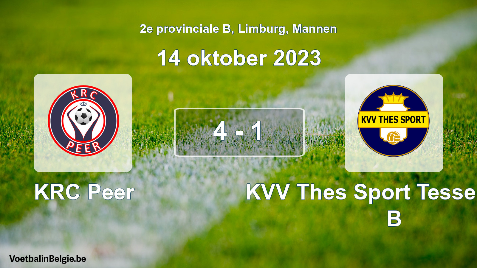 Gespeelde wedstrijd mannenvoetbal: KRC Peer - KVV Thes Sport Tessenderlo B 4 - 1 (14 oktober 2023)