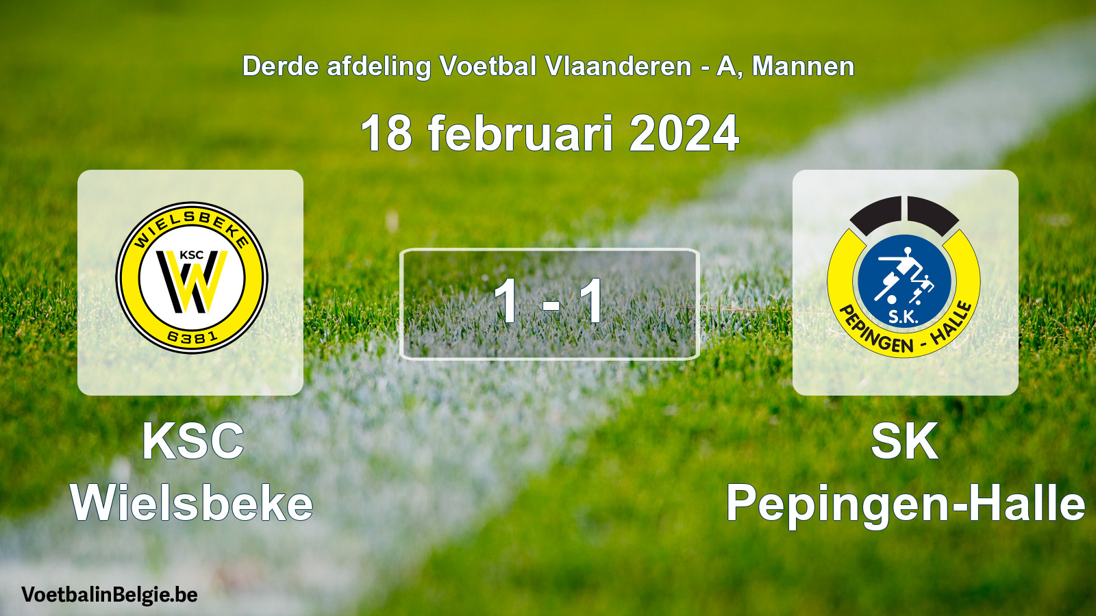 Gespeelde wedstrijd mannenvoetbal: KSC Wielsbeke - SK Pepingen-Halle 1 - 1 (18 februari 2024)