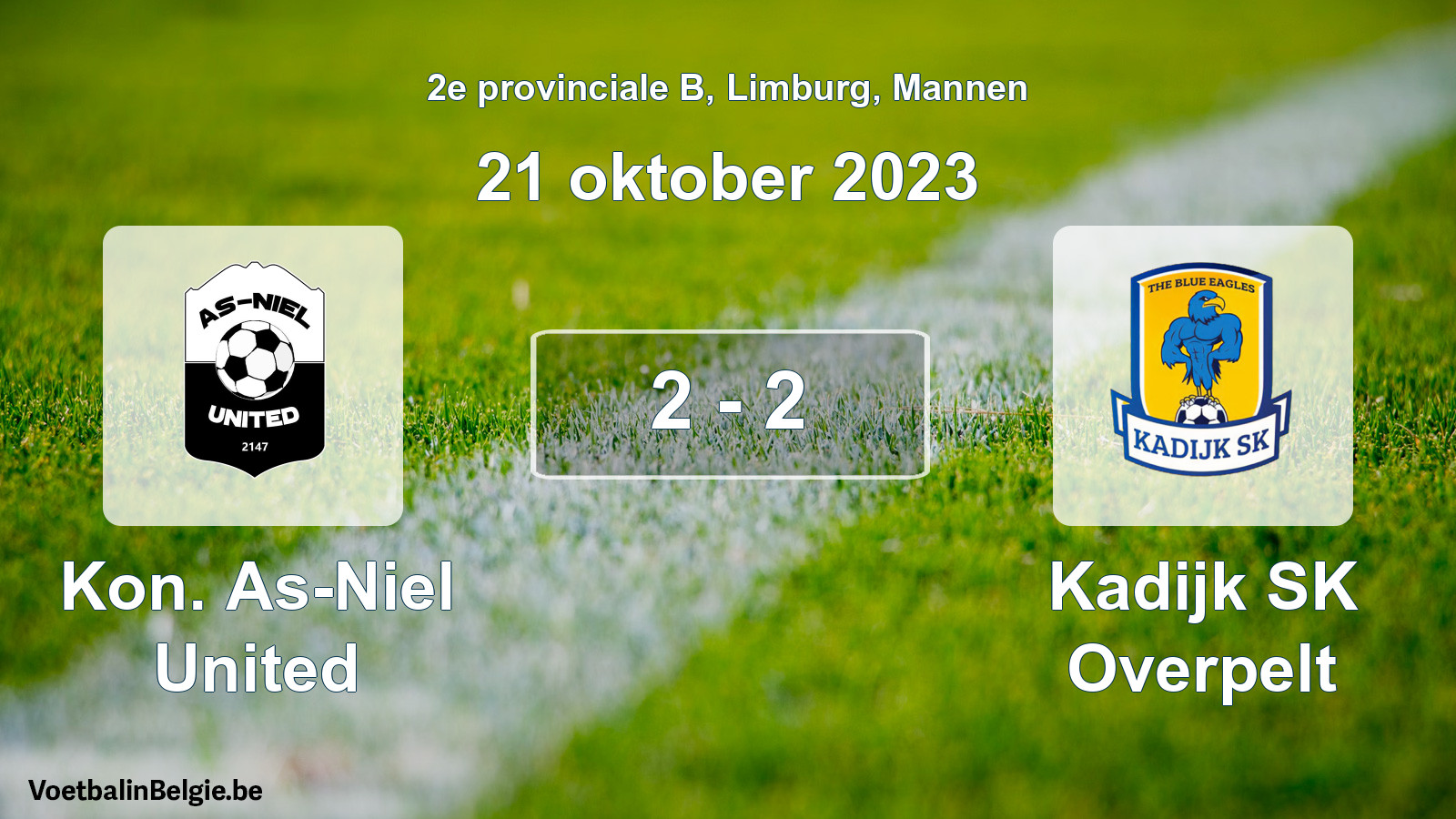 Gespeelde wedstrijd mannenvoetbal: Kon. As-Niel United - Kadijk SK Overpelt 2 - 2 (21 oktober 2023)