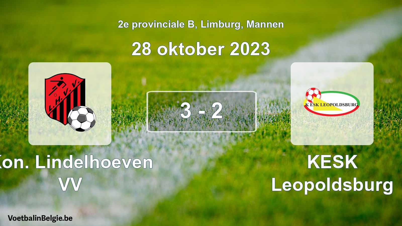 Gespeelde wedstrijd mannenvoetbal: Kon. Lindelhoeven VV - KESK Leopoldsburg 3 - 2 (28 oktober 2023)