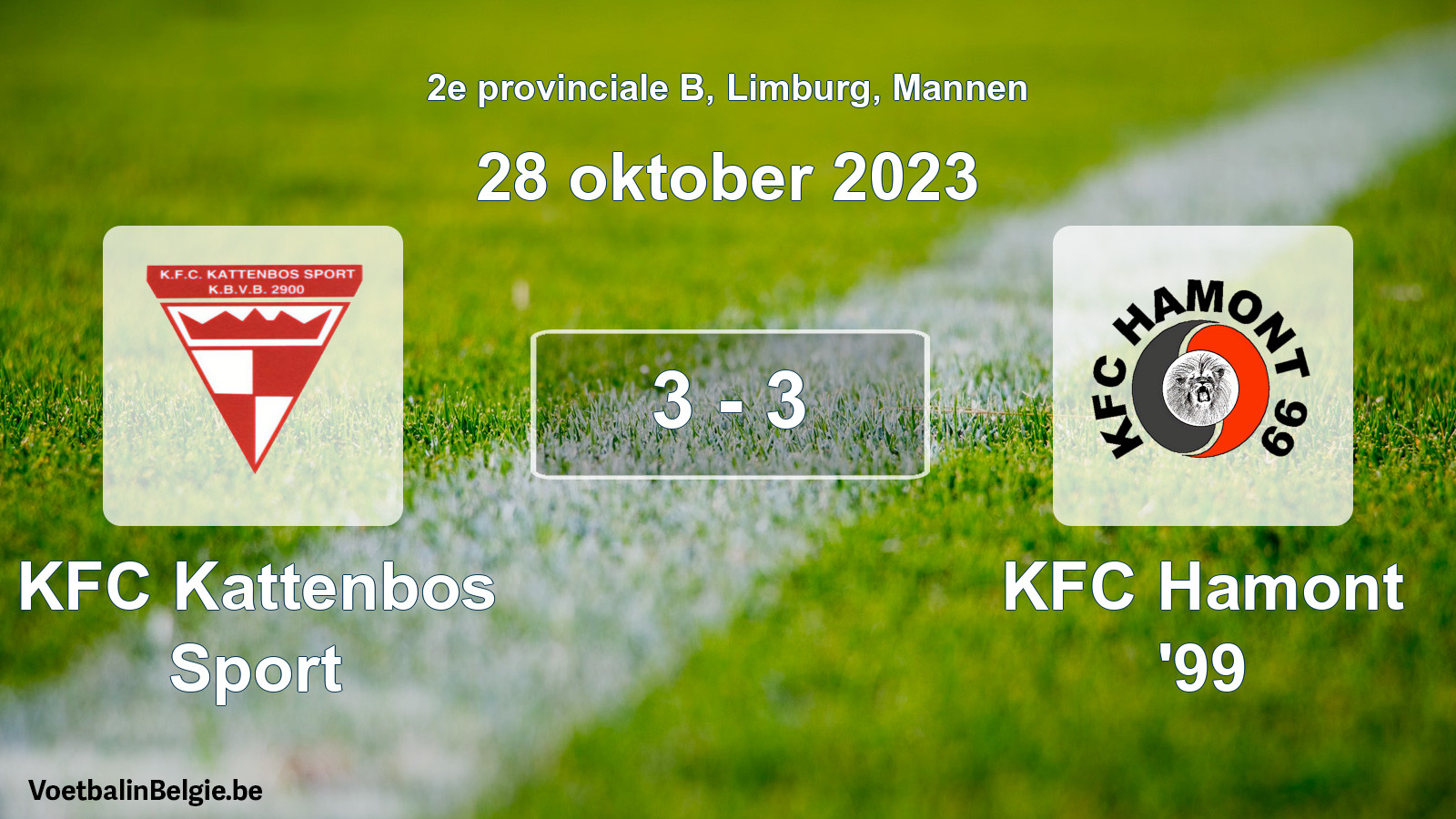 Gespeelde wedstrijd mannenvoetbal: KFC Kattenbos Sport - KFC Hamont '99 3 - 3 (28 oktober 2023)